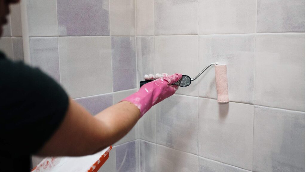 bathroom painting in progress with mildew-resistant paint