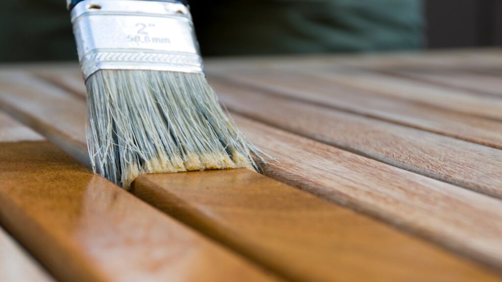 deck staining project with wood grain visible
