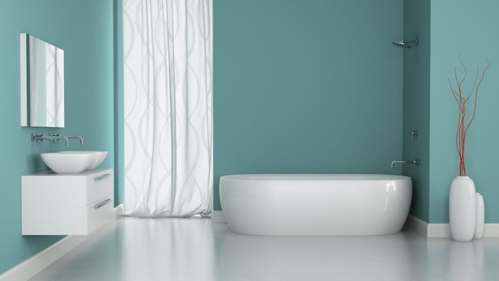 fresh coat of satin paint in modern bathroom